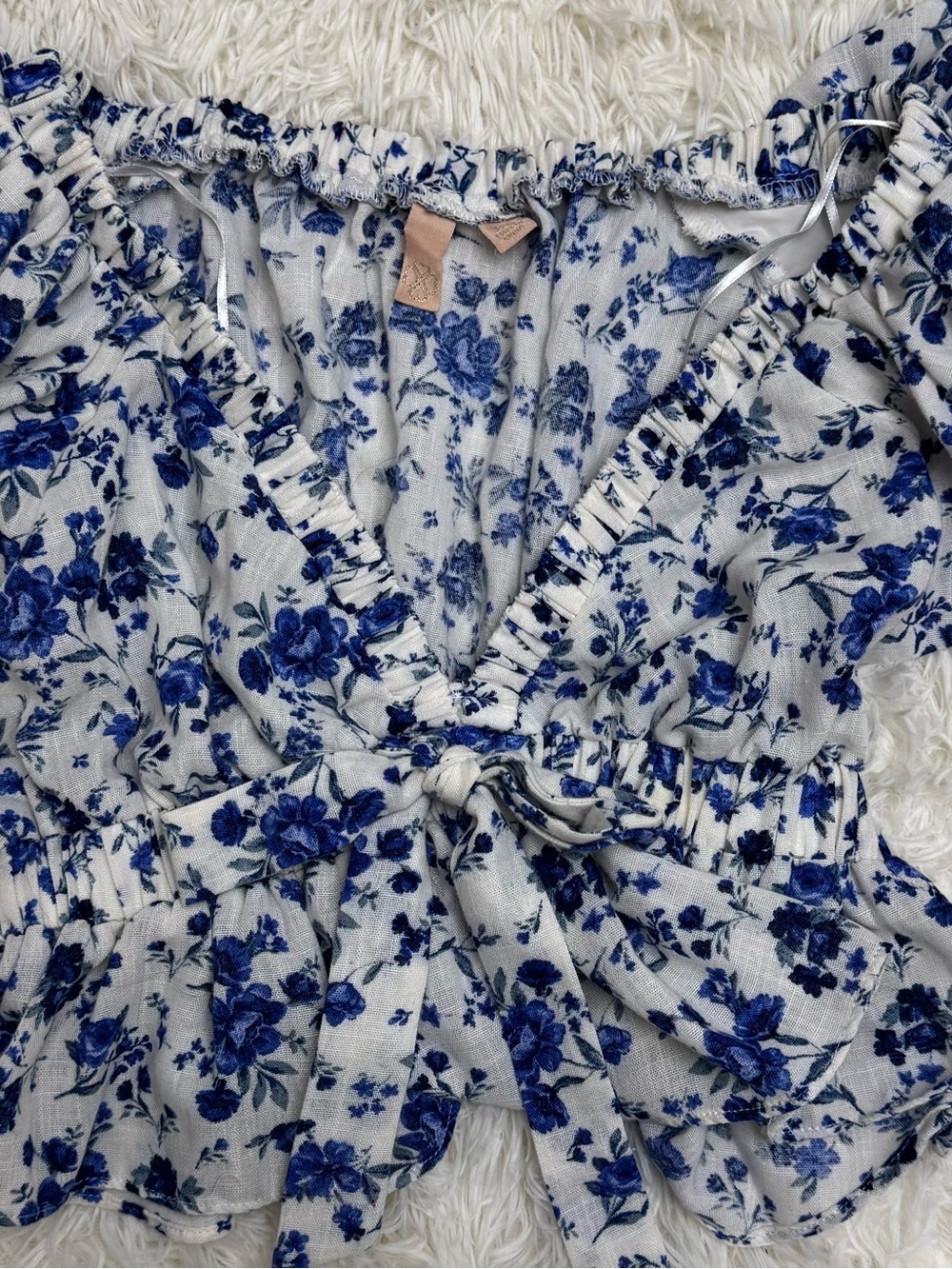 Evolutionary Women's Blue Floral Tie-Front Blouse